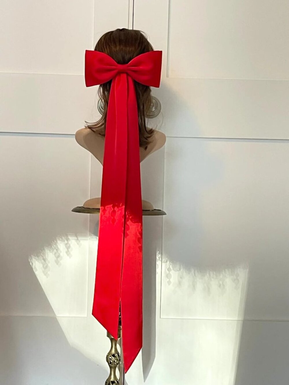 Giant Satin Long Tail Hair Bow Red